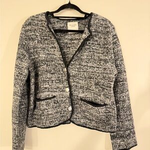 Abercrombie & Fitch Black and Gray Textured Sweater Jacket
